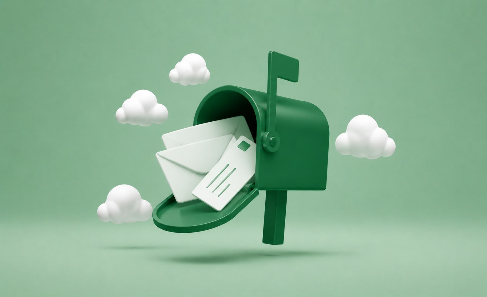 Boîte aux lettres verte ouverte, remplie de courrier